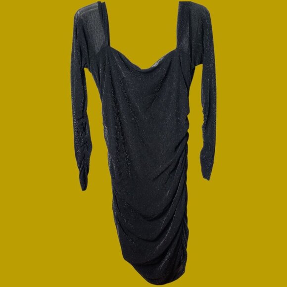 Moeencn Off-Shoulder Mesh Dress sparkly Square Collar Long Sleeve Ruched Xlarge - Picture 7 of 14